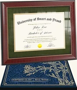 Mahogany Diploma Frame — Green Mat with Golden Rim