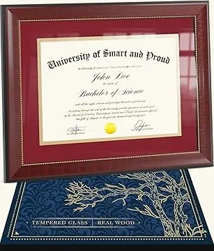 Mahogany Diploma Frame — Red Mat with Golden Rim
