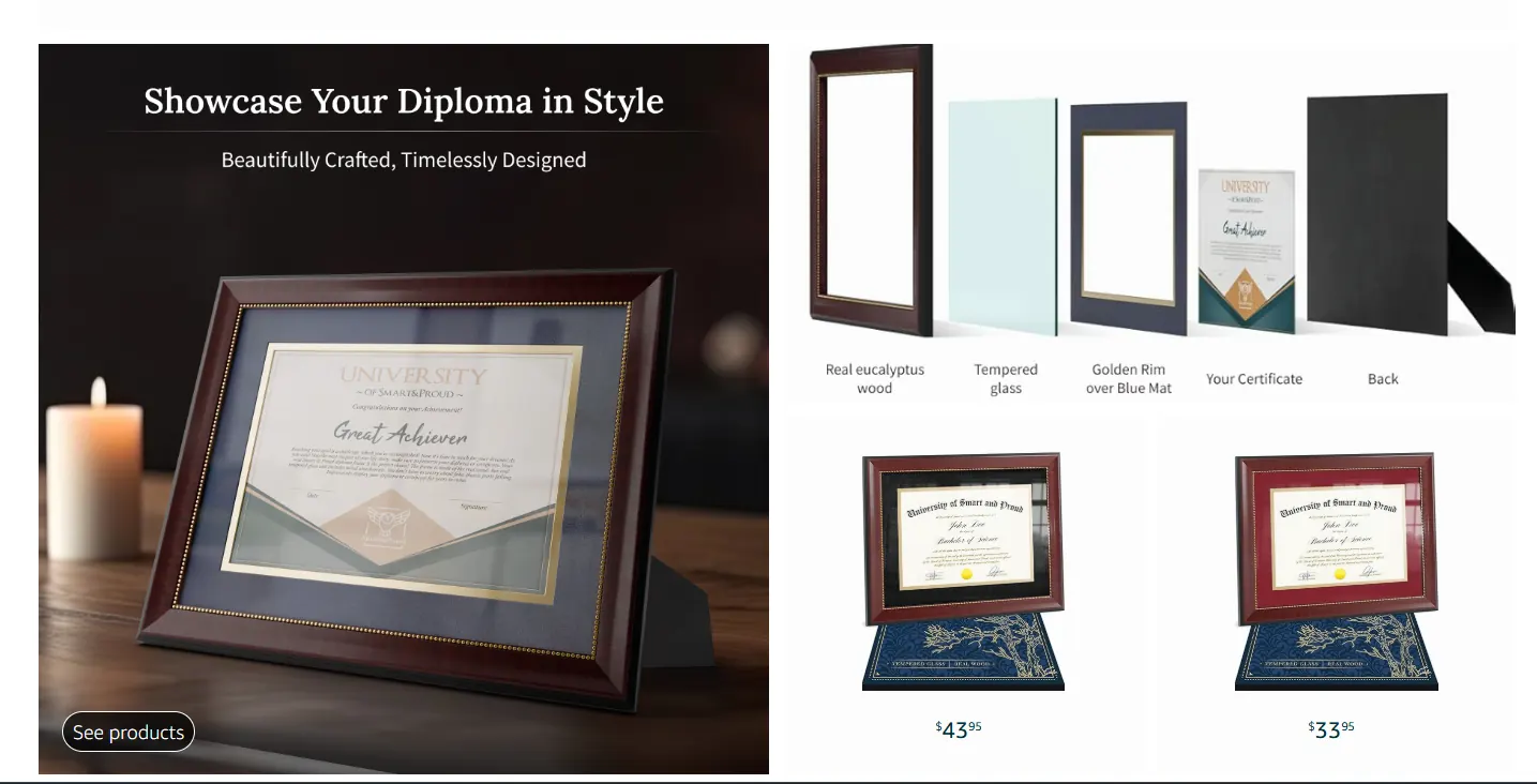 Exploded view of the Smart & Proud diploma frame layers