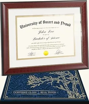 Mahogany Diploma Frame — White Mat with Golden Rim